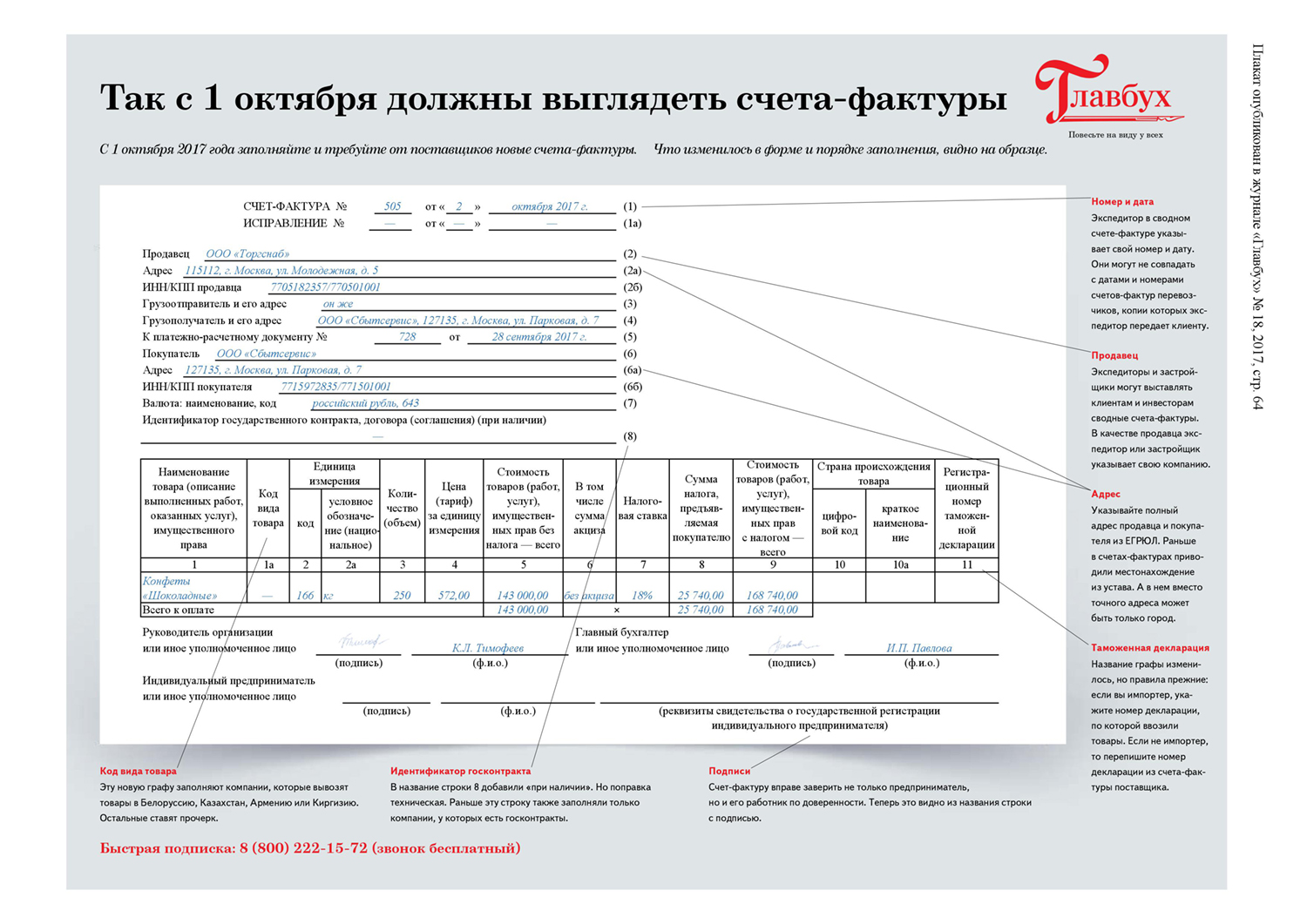 Обновленная форма заполнения счет-фактуры с 1 октября 2017 г.